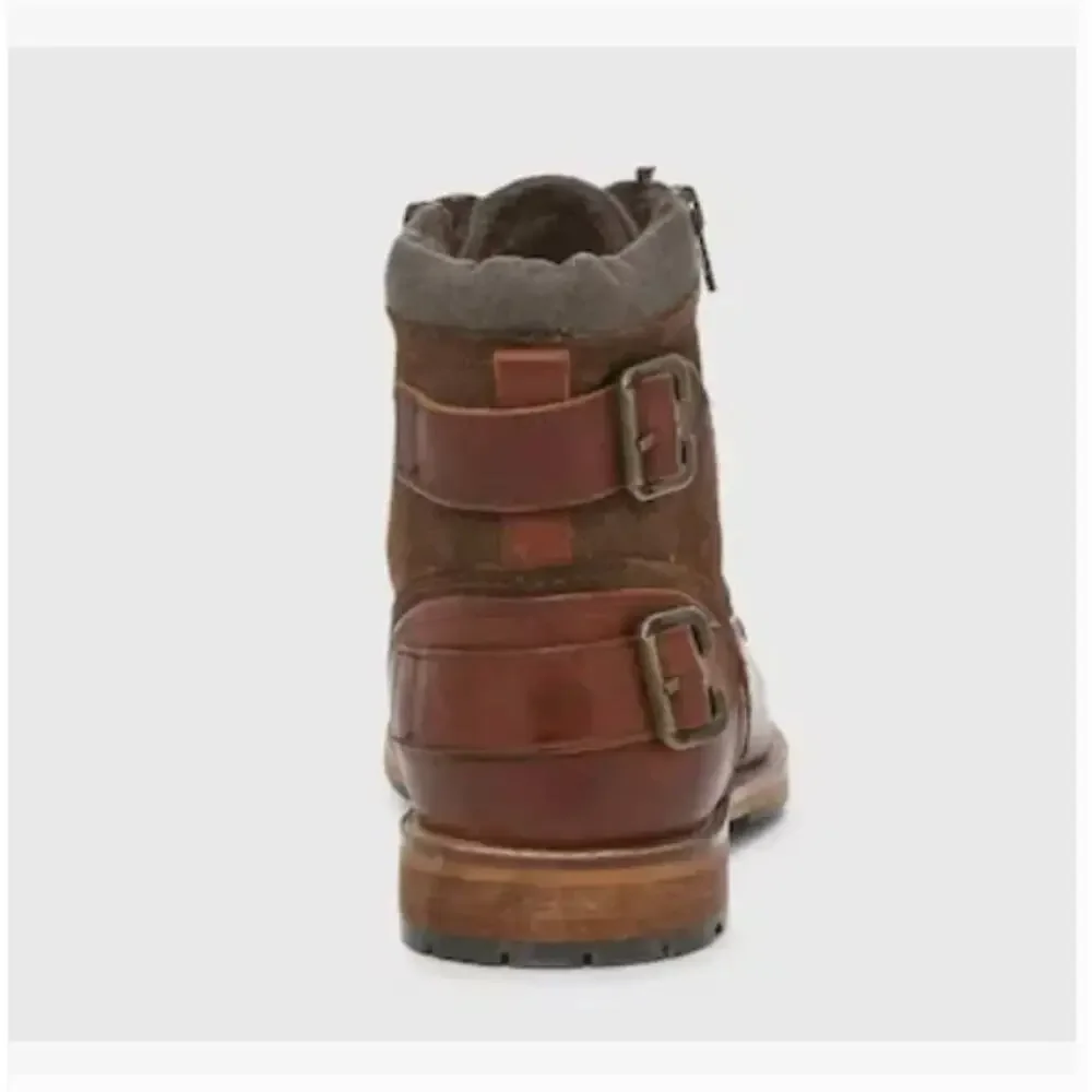 Crown Vintage Mens Brandon Boots 10 NWT Brown Leather Lace Combat Buckle Cap Toe